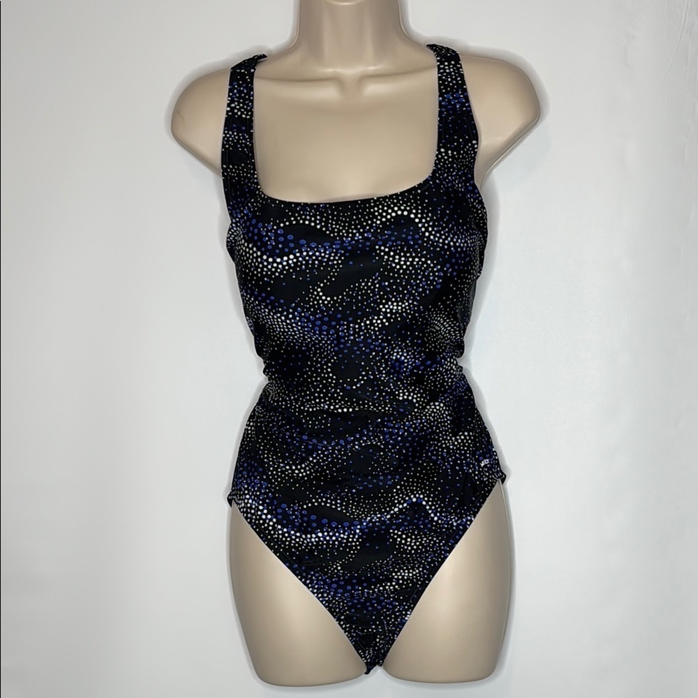 Speedo Black and Blue One Piece Swimsuit with Racerback